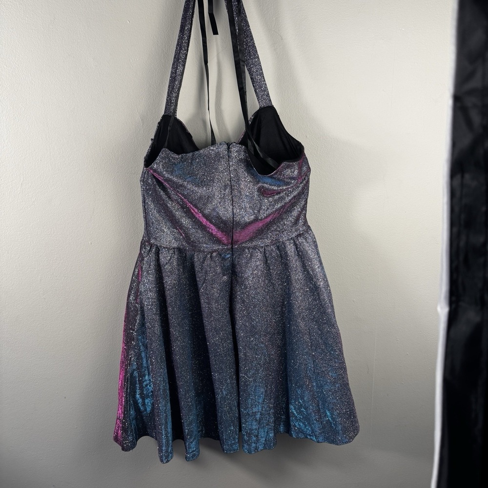 Berylove XS Metallic Shimmer dress NWT Silver Pink Blue Fit Flare Party Dress